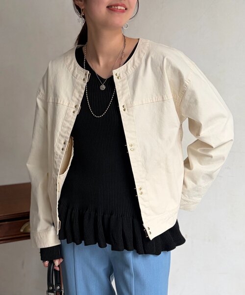Chez toi（シェトワ）の「GLDフックノーカラーGジャン（ブルゾン・レディース・アイボリー/ベージュ/インディゴブルー/ブルー・FREE）」の7枚目の写真