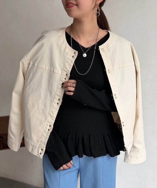 Chez toi（シェトワ）の「GLDフックノーカラーGジャン（ブルゾン・レディース・アイボリー/ベージュ/インディゴブルー/ブルー・FREE）」の9枚目の写真