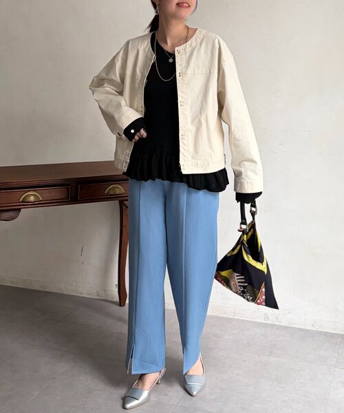 Chez toi（シェトワ）の「GLDフックノーカラーGジャン（ブルゾン・レディース・アイボリー/ベージュ/インディゴブルー/ブルー・FREE）」の13枚目の写真