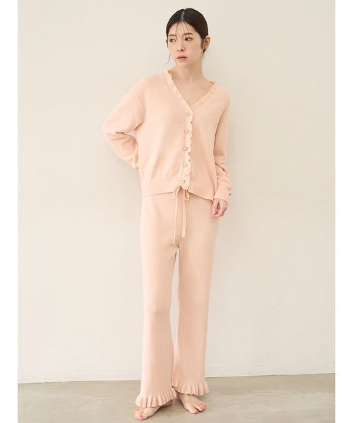 SNIDEL HOME（スナイデルホーム）の「ニットフリルロングパンツ（ルームウェア/パジャマ・レディース・ミント/コーラル/アイボリー・F）」の3枚目の写真