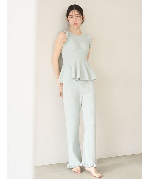 SNIDEL HOME（スナイデルホーム）の「ニットフリルロングパンツ（ルームウェア/パジャマ・レディース・ミント/コーラル/アイボリー・F）」の2枚目の写真