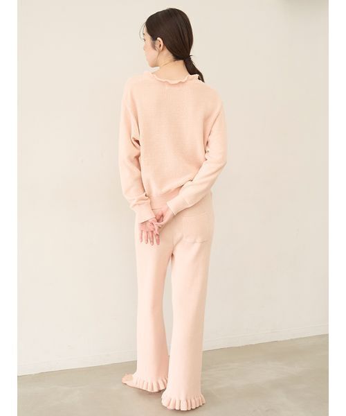SNIDEL HOME（スナイデルホーム）の「ニットフリルロングパンツ（ルームウェア/パジャマ・レディース・ミント/コーラル/アイボリー・F）」の6枚目の写真