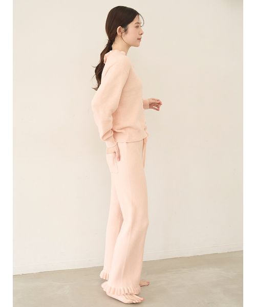 SNIDEL HOME（スナイデルホーム）の「ニットフリルロングパンツ（ルームウェア/パジャマ・レディース・ミント/コーラル/アイボリー・F）」の5枚目の写真