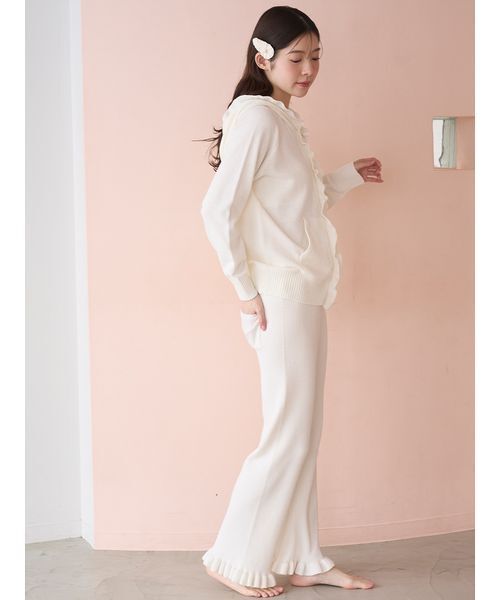 SNIDEL HOME（スナイデルホーム）の「ニットフリルロングパンツ（ルームウェア/パジャマ・レディース・ミント/コーラル/アイボリー・F）」の17枚目の写真