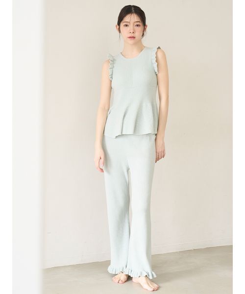 SNIDEL HOME（スナイデルホーム）の「ニットフリルロングパンツ（ルームウェア/パジャマ・レディース・ミント/コーラル/アイボリー・F）」の21枚目の写真