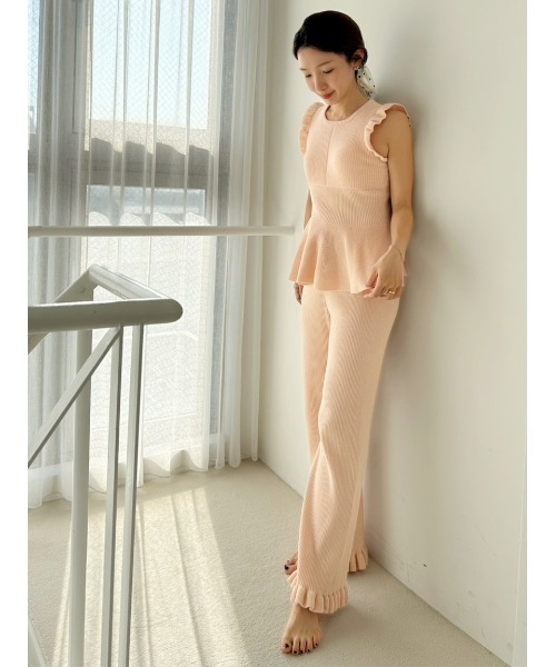 SNIDEL HOME（スナイデルホーム）の「ニットフリルロングパンツ（ルームウェア/パジャマ・レディース・ミント/コーラル/アイボリー・F）」の13枚目の写真