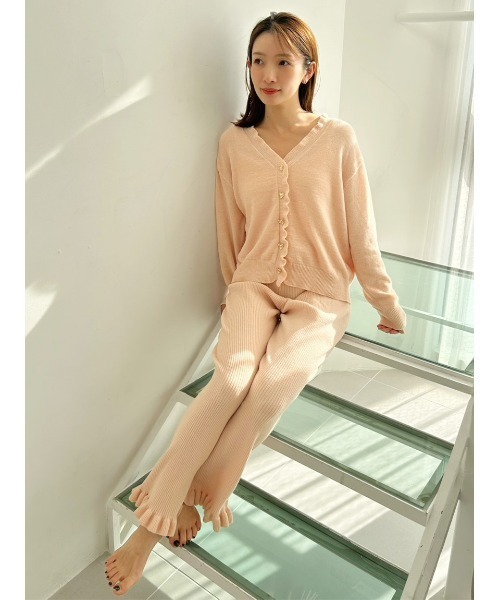 SNIDEL HOME（スナイデルホーム）の「ニットフリルロングパンツ（ルームウェア/パジャマ・レディース・ミント/コーラル/アイボリー・F）」の14枚目の写真