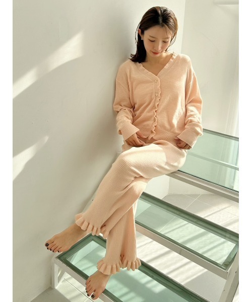 SNIDEL HOME（スナイデルホーム）の「ニットフリルロングパンツ（ルームウェア/パジャマ・レディース・ミント/コーラル/アイボリー・F）」の15枚目の写真