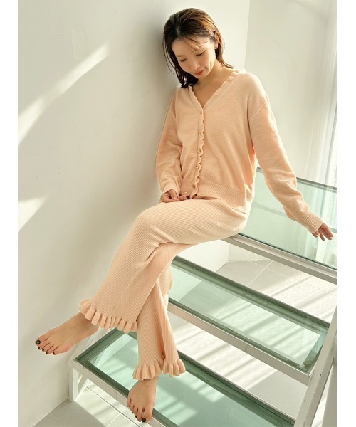 SNIDEL HOME（スナイデルホーム）の「ニットフリルロングパンツ（ルームウェア/パジャマ・レディース・ミント/コーラル/アイボリー・F）」の16枚目の写真