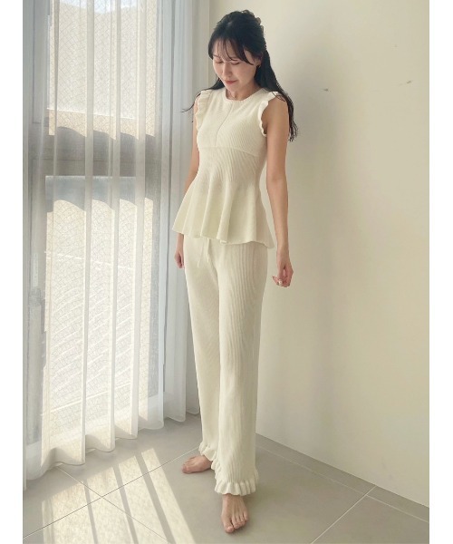 SNIDEL HOME（スナイデルホーム）の「ニットフリルロングパンツ（ルームウェア/パジャマ・レディース・ミント/コーラル/アイボリー・F）」の19枚目の写真