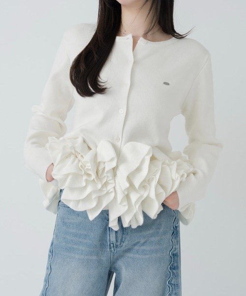 mellowneon（メロウネオン）の「ペプラムフリルニットカーディガン（ニット/セーター・レディース・アイボリー・FREE）」の3枚目の写真