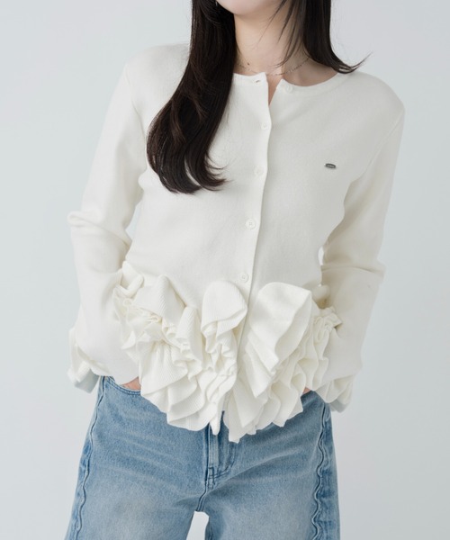 mellowneon（メロウネオン）の「ペプラムフリルニットカーディガン（ニット/セーター・レディース・アイボリー・FREE）」の12枚目の写真