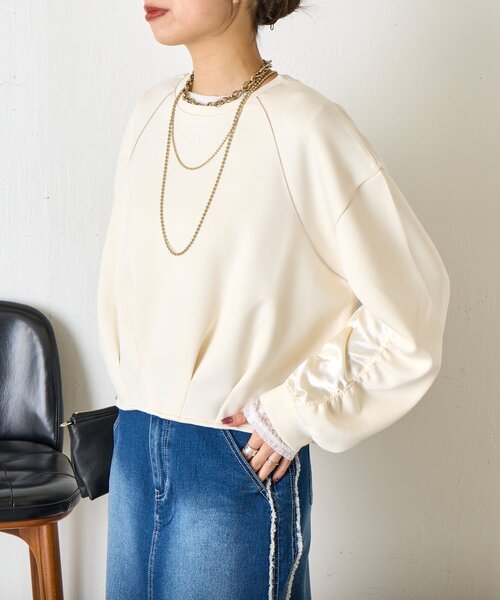 Jena espace merveilleux(ジェナ エスパスメルヴェイユ)の「袖サテンギャザープルオーバー(Tシャツ/カットソー・レディース・ネイビー/ベージュ/アイボリー・FREE)」の10枚目の写真