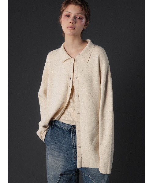 ELCHELE(エルチェレ)の「NEP KNIT OVER SHIRT(ニット/セーター・レディース・サックスブルー/オートミール/レッド・FREE)」の4枚目の写真