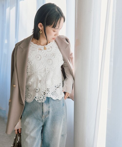 RIVE DROITE(リヴドロワ)の「【着映え】エンブロイダリーベスト(ニット/セーター・レディース・ブラック/オフホワイト・FREE)」の12枚目の写真