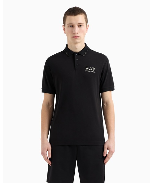 EMPORIO ARMANI EA7（エンポリオアルマーニイーエーセブン）の「【エンポリオ アルマーニ EA7】Gold Label 半袖ポロシャツ ビスコースジャージー（ポロシャツ・メンズ・ホワイト/ブラック・LARGE/X-LARGE/XX-LARGE/X-SMALL）」の2枚目の写真
