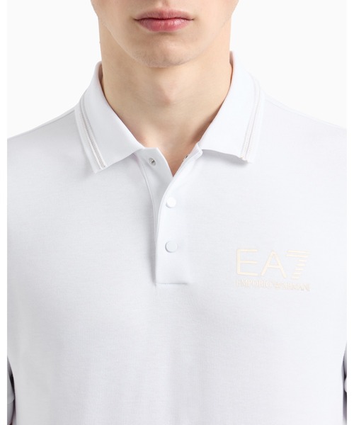 EMPORIO ARMANI EA7（エンポリオアルマーニイーエーセブン）の「【エンポリオ アルマーニ EA7】Gold Label 半袖ポロシャツ ビスコースジャージー（ポロシャツ・メンズ・ホワイト/ブラック・LARGE/X-LARGE/XX-LARGE/X-SMALL）」の4枚目の写真