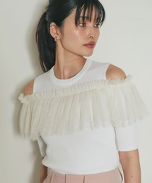 チュールフリルオープンショルダーニット