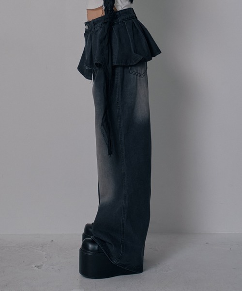 Diable baiser(ディアブルベーゼ)の「フリルレイヤードY2Kバギーデニムパンツ(デニムパンツ・レディース・ブラック・LARGE/MEDIUM/3L)」の13枚目の写真