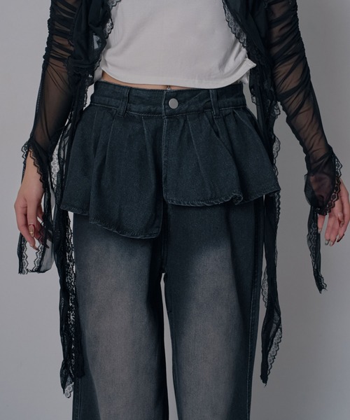 Diable baiser(ディアブルベーゼ)の「フリルレイヤードY2Kバギーデニムパンツ(デニムパンツ・レディース・ブラック・LARGE/MEDIUM/3L)」の14枚目の写真