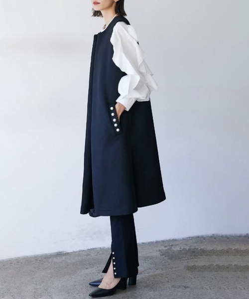 MAISON DE THERESE(メゾン ド テレーズ)の「ロングベスト エコパールボタン ゆったり 着回し 通勤きれいめ(ベスト・レディース・ブラック/ネイビー・FREE)」の7枚目の写真