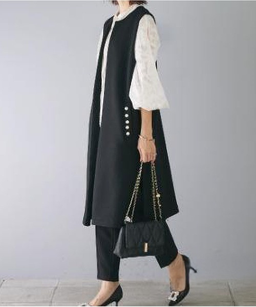 MAISON DE THERESE(メゾン ド テレーズ)の「ロングベスト エコパールボタン ゆったり 着回し 通勤きれいめ(ベスト・レディース・ブラック/ネイビー・FREE)」の5枚目の写真