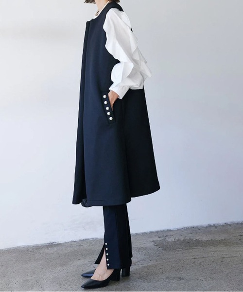 MAISON DE THERESE(メゾン ド テレーズ)の「ロングベスト エコパールボタン ゆったり 着回し 通勤きれいめ(ベスト・レディース・ブラック/ネイビー・FREE)」の8枚目の写真