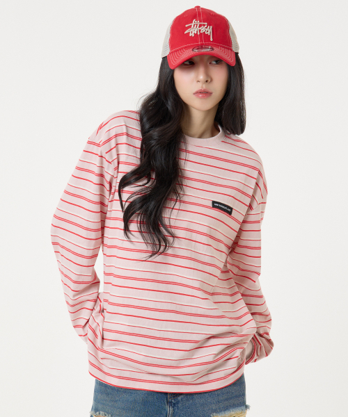UNKNOWN PLANET(アンノウンプラネット)の「アイビー マルチストライプ ラウンド ロングスリーブ Tシャツ コーラルピンク(Tシャツ/カットソー・レディース・その他・SMALL/MEDIUM)」の2枚目の写真
