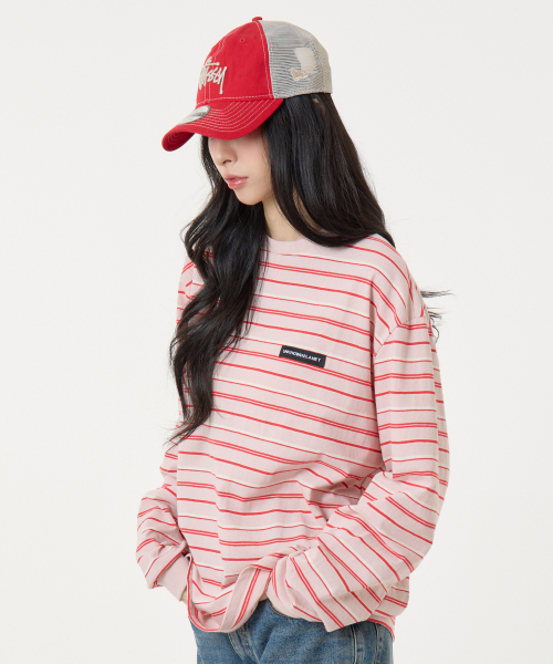 UNKNOWN PLANET(アンノウンプラネット)の「アイビー マルチストライプ ラウンド ロングスリーブ Tシャツ コーラルピンク(Tシャツ/カットソー・レディース・その他・SMALL/MEDIUM)」の3枚目の写真