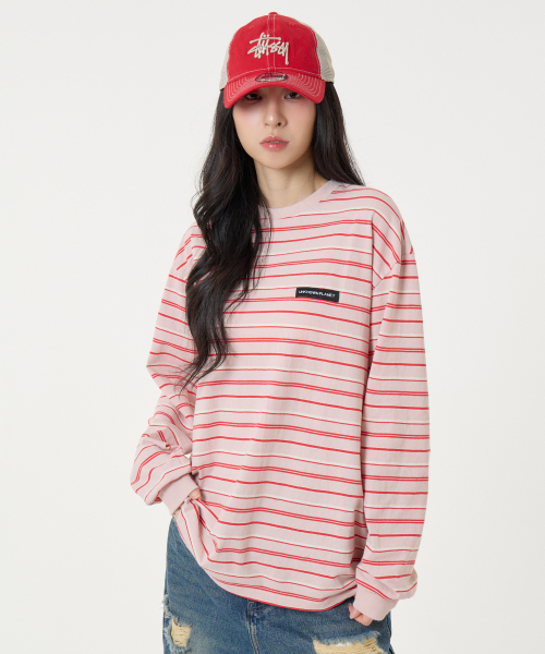 UNKNOWN PLANET(アンノウンプラネット)の「アイビー マルチストライプ ラウンド ロングスリーブ Tシャツ コーラルピンク(Tシャツ/カットソー・レディース・その他・SMALL/MEDIUM)」の4枚目の写真