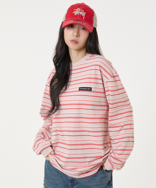 UNKNOWN PLANET(アンノウンプラネット)の「アイビー マルチストライプ ラウンド ロングスリーブ Tシャツ コーラルピンク(Tシャツ/カットソー・レディース・その他・SMALL/MEDIUM)」の5枚目の写真