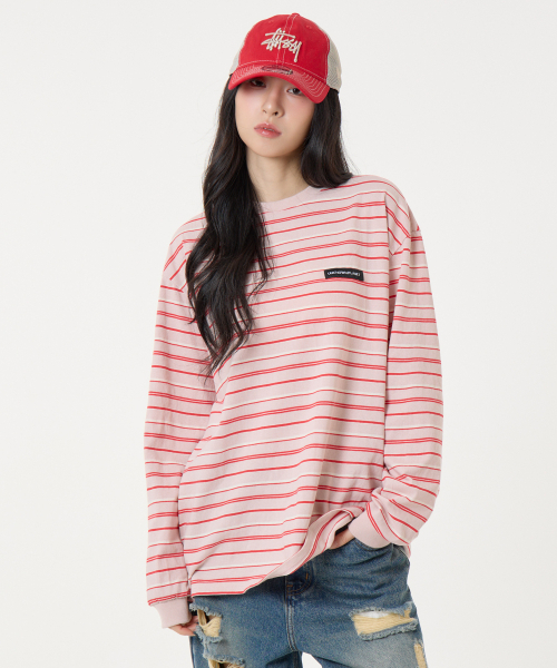 UNKNOWN PLANET(アンノウンプラネット)の「アイビー マルチストライプ ラウンド ロングスリーブ Tシャツ コーラルピンク(Tシャツ/カットソー・レディース・その他・SMALL/MEDIUM)」の6枚目の写真
