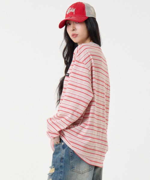 UNKNOWN PLANET(アンノウンプラネット)の「アイビー マルチストライプ ラウンド ロングスリーブ Tシャツ コーラルピンク(Tシャツ/カットソー・レディース・その他・SMALL/MEDIUM)」の7枚目の写真