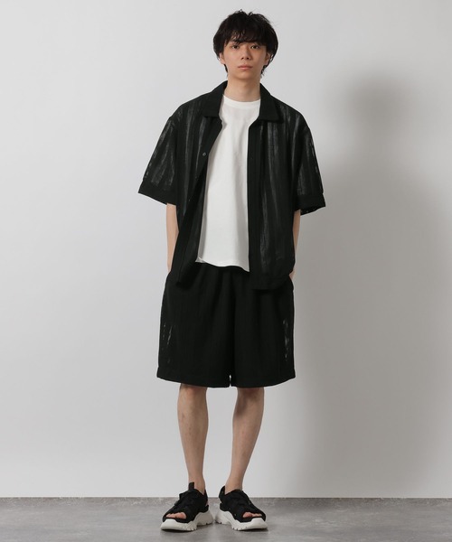LAKOLE（ラコレ）の「【セットアップ可】メッシュストライプオープンシャツ / 665195（シャツ/ブラウス・メンズ・ブラック/ブラウン・MEDIUM/LARGE）」の3枚目の写真