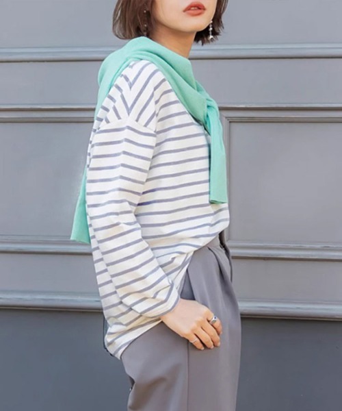 SallyLunn（サリーラン）の「ボートネックボーダーカットソー（Tシャツ/カットソー・レディース・ネイビー/ホワイト/ブルー/ブラック・LARGE/MEDIUM）」の13枚目の写真