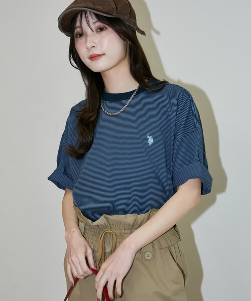 U.S. POLO ASSN.(ユーエスポロアッスン)の「U.S. POLO ASSN. × PUBLUX/ユーエスポロアッスン 別注 ワンポイント 刺繍 ボーダー Tシャツ 限定展開(Tシャツ/カットソー・メンズ・ブラック/ネイビー/ホワイト/ベージュ・LARGE/MEDIUM/SMALL)」の8枚目の写真