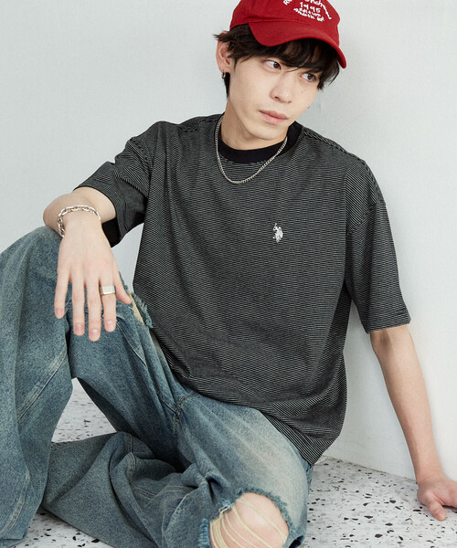 U.S. POLO ASSN.(ユーエスポロアッスン)の「U.S. POLO ASSN. × PUBLUX/ユーエスポロアッスン 別注 ワンポイント 刺繍 ボーダー Tシャツ 限定展開(Tシャツ/カットソー・メンズ・ブラック/ネイビー/ホワイト/ベージュ・LARGE/MEDIUM/SMALL)」の10枚目の写真