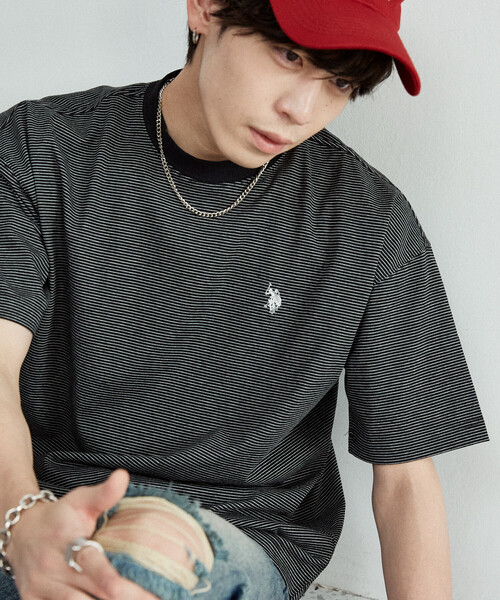 U.S. POLO ASSN.(ユーエスポロアッスン)の「U.S. POLO ASSN. × PUBLUX/ユーエスポロアッスン 別注 ワンポイント 刺繍 ボーダー Tシャツ 限定展開(Tシャツ/カットソー・メンズ・ブラック/ネイビー/ホワイト/ベージュ・LARGE/MEDIUM/SMALL)」の11枚目の写真