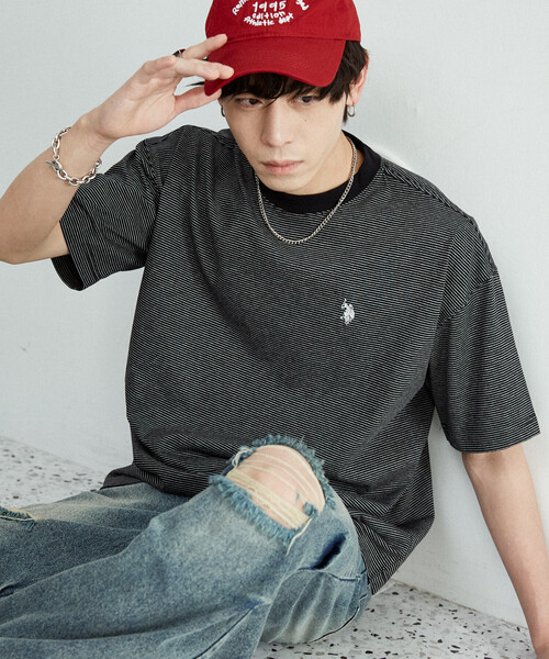 U.S. POLO ASSN.(ユーエスポロアッスン)の「U.S. POLO ASSN. × PUBLUX/ユーエスポロアッスン 別注 ワンポイント 刺繍 ボーダー Tシャツ 限定展開(Tシャツ/カットソー・メンズ・ブラック/ネイビー/ホワイト/ベージュ・LARGE/MEDIUM/SMALL)」の12枚目の写真