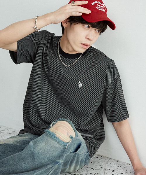 U.S. POLO ASSN.(ユーエスポロアッスン)の「U.S. POLO ASSN. × PUBLUX/ユーエスポロアッスン 別注 ワンポイント 刺繍 ボーダー Tシャツ 限定展開(Tシャツ/カットソー・メンズ・ブラック/ネイビー/ホワイト/ベージュ・LARGE/MEDIUM/SMALL)」の16枚目の写真