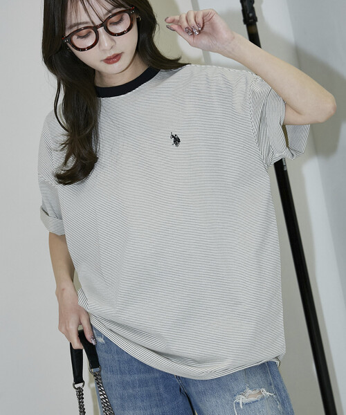 U.S. POLO ASSN.(ユーエスポロアッスン)の「U.S. POLO ASSN. × PUBLUX/ユーエスポロアッスン 別注 ワンポイント 刺繍 ボーダー Tシャツ 限定展開(Tシャツ/カットソー・メンズ・ブラック/ネイビー/ホワイト/ベージュ・LARGE/MEDIUM/SMALL)」の5枚目の写真