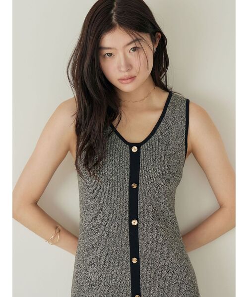 LAGUNAMOON（ラグナムーン）の「フロントボタンランジニットワンピース（ワンピース・レディース・ブラック/ベージュ・SMALL/MEDIUM）」の10枚目の写真