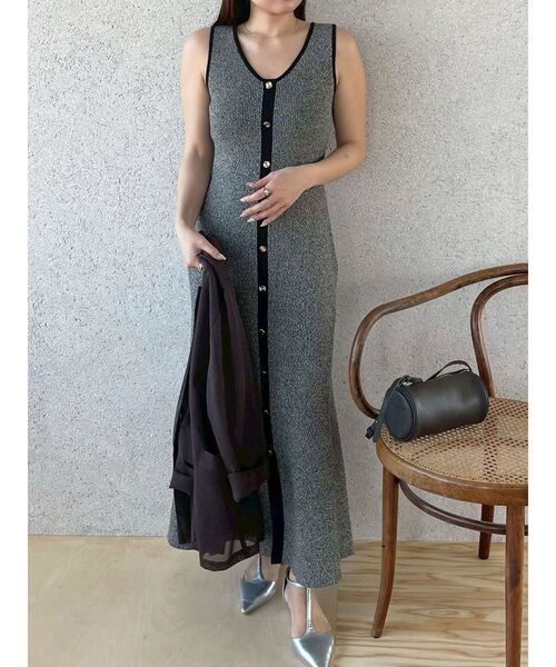 LAGUNAMOON（ラグナムーン）の「フロントボタンランジニットワンピース（ワンピース・レディース・ブラック/ベージュ・SMALL/MEDIUM）」の16枚目の写真