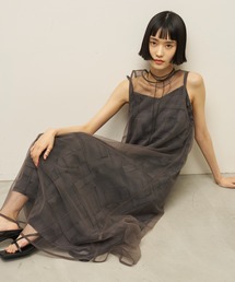 チュールレイヤードロングワンピース