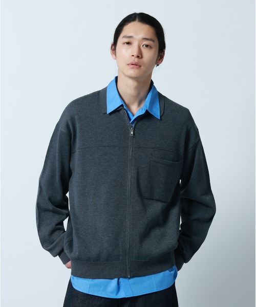 RAGEBLUE（レイジブルー）の「High-Spec Zip knit Shirt/透かしジップニットシャツカーデ（シャツ/ブラウス・メンズ・ブルー/グレー/ライトグレー/イエロー・LARGE/MEDIUM/SMALL）」の3枚目の写真
