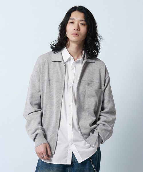 RAGEBLUE（レイジブルー）の「High-Spec Zip knit Shirt/透かしジップニットシャツカーデ（シャツ/ブラウス・メンズ・ブルー/グレー/ライトグレー/イエロー・LARGE/MEDIUM/SMALL）」の2枚目の写真