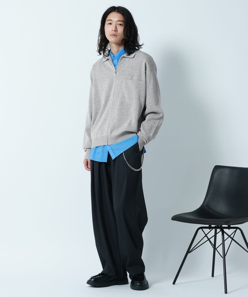 RAGEBLUE（レイジブルー）の「High-Spec Zip knit Shirt/透かしジップニットシャツカーデ（シャツ/ブラウス・メンズ・ブルー/グレー/ライトグレー/イエロー・LARGE/MEDIUM/SMALL）」の5枚目の写真