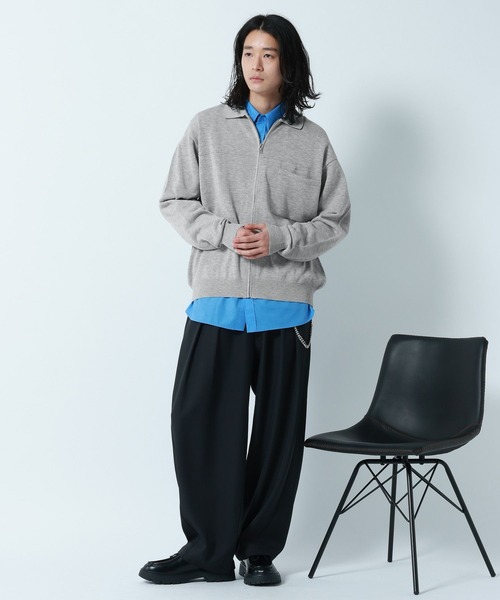 RAGEBLUE（レイジブルー）の「High-Spec Zip knit Shirt/透かしジップニットシャツカーデ（シャツ/ブラウス・メンズ・ブルー/グレー/ライトグレー/イエロー・LARGE/MEDIUM/SMALL）」の7枚目の写真