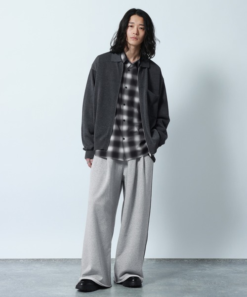 セール】High-Spec Zip knit Shirt/透かしジップニットシャツカーデ