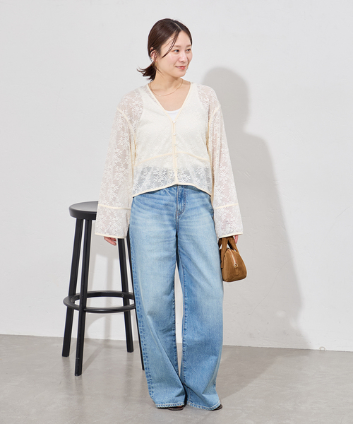 JOURNAL STANDARD（ジャーナルスタンダード）の「フラワーメッシュカーディガン（カーディガン/ボレロ・レディース・ブラック/アイボリー・FREE）」の4枚目の写真